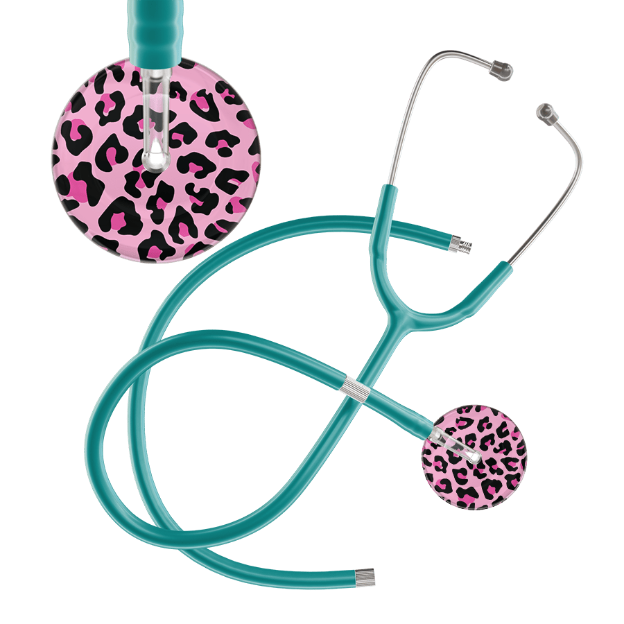 Ultrascope Single Stethoscope Hot Pink Leopard / Adult / Jade Extended Tubing Leopard Pattern Stethoscope - Leopard Print
