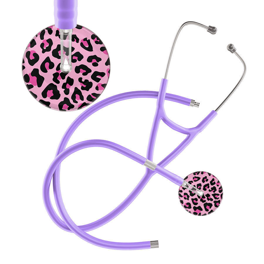 Ultrascope Single Stethoscope Hot Pink Leopard / Adult / Lavender Extended Tubing Leopard Pattern Cardiology Stethoscope - Leopard Print