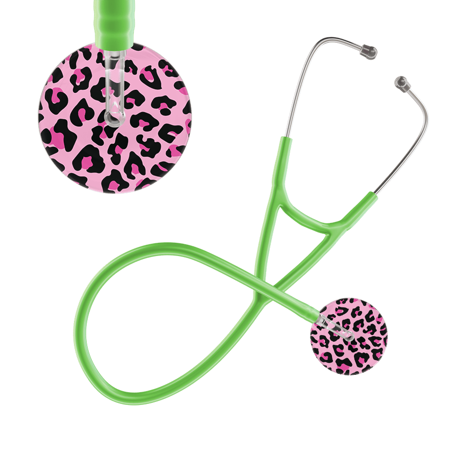 Ultrascope Single Stethoscope Hot Pink Leopard / Adult / Lime Green Leopard Pattern Cardiology Stethoscope - Leopard Print