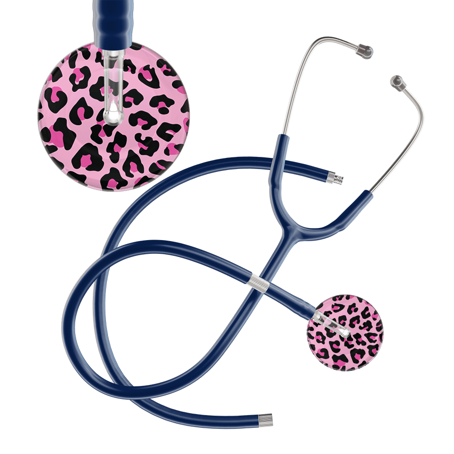 Ultrascope Single Stethoscope Hot Pink Leopard / Adult / Navy Extended Tubing Leopard Pattern Stethoscope - Leopard Print
