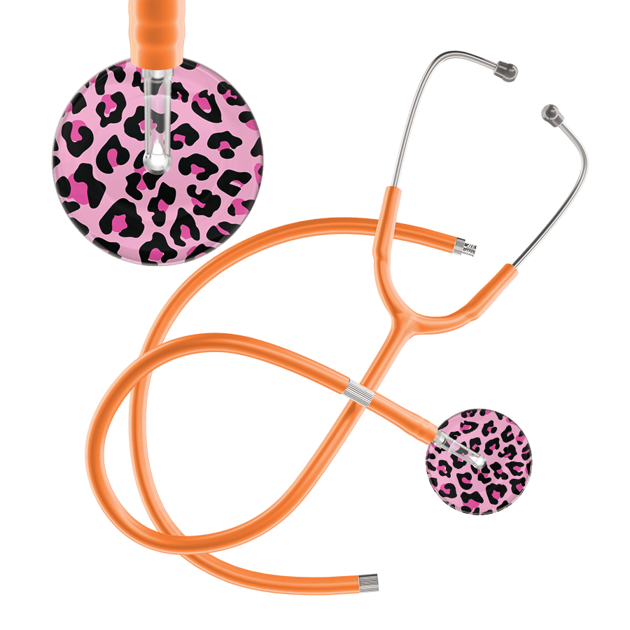 Ultrascope Single Stethoscope Hot Pink Leopard / Adult / Orange Extended Tubing Leopard Pattern Stethoscope - Leopard Print