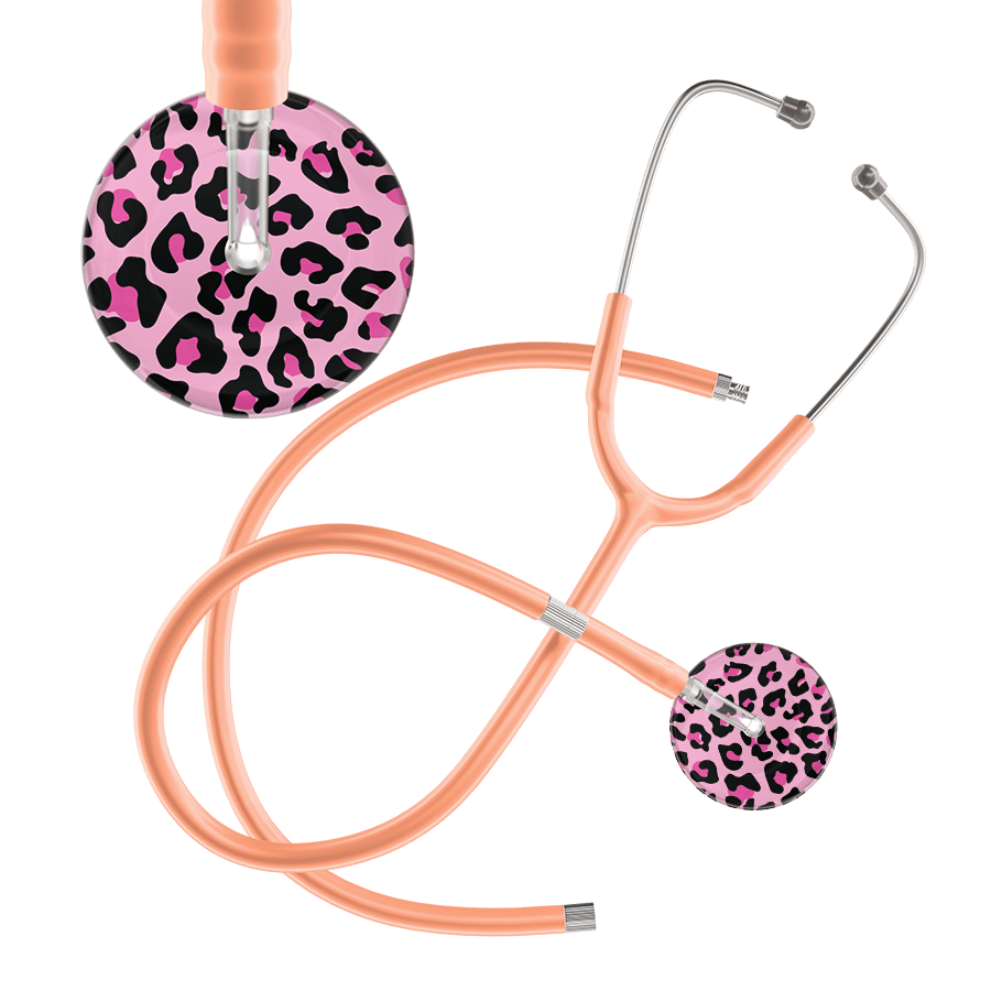 Ultrascope Single Stethoscope Hot Pink Leopard / Adult / Peach Extended Tubing Leopard Pattern Stethoscope - Leopard Print
