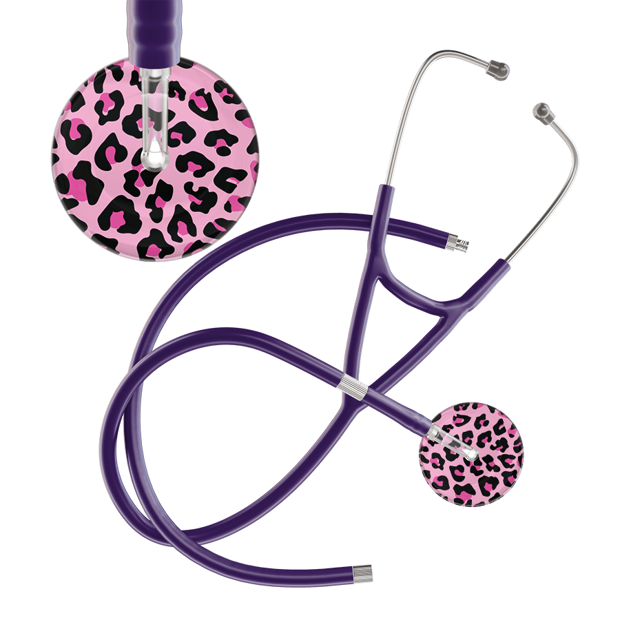 Ultrascope Single Stethoscope Hot Pink Leopard / Adult / Purple Extended Tubing Leopard Pattern Cardiology Stethoscope - Leopard Print