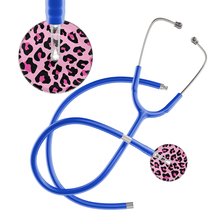 Ultrascope Single Stethoscope Hot Pink Leopard / Adult / Royal Blue Extended Tubing Leopard Pattern Stethoscope - Leopard Print