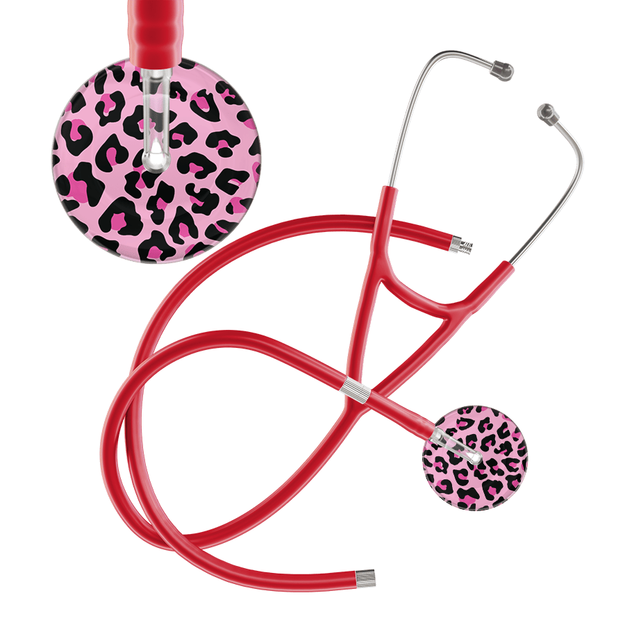 Ultrascope Single Stethoscope Hot Pink Leopard / Adult / Red Extended Tubing Leopard Pattern Cardiology Stethoscope - Leopard Print