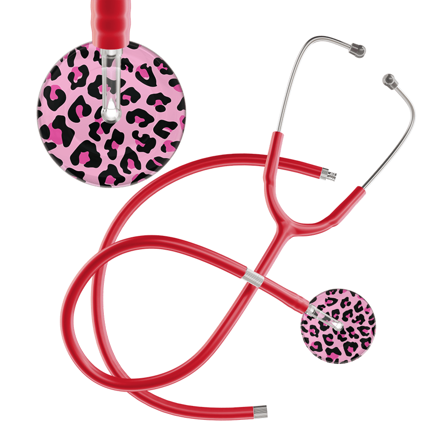 Ultrascope Single Stethoscope Hot Pink Leopard / Adult / Red Extended Tubing Leopard Pattern Stethoscope - Leopard Print