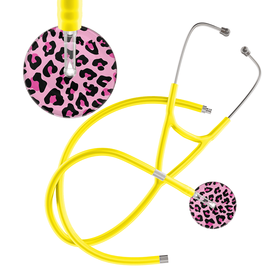 Ultrascope Single Stethoscope Hot Pink Leopard / Adult / Yellow Extended Tubing Leopard Pattern Cardiology Stethoscope - Leopard Print