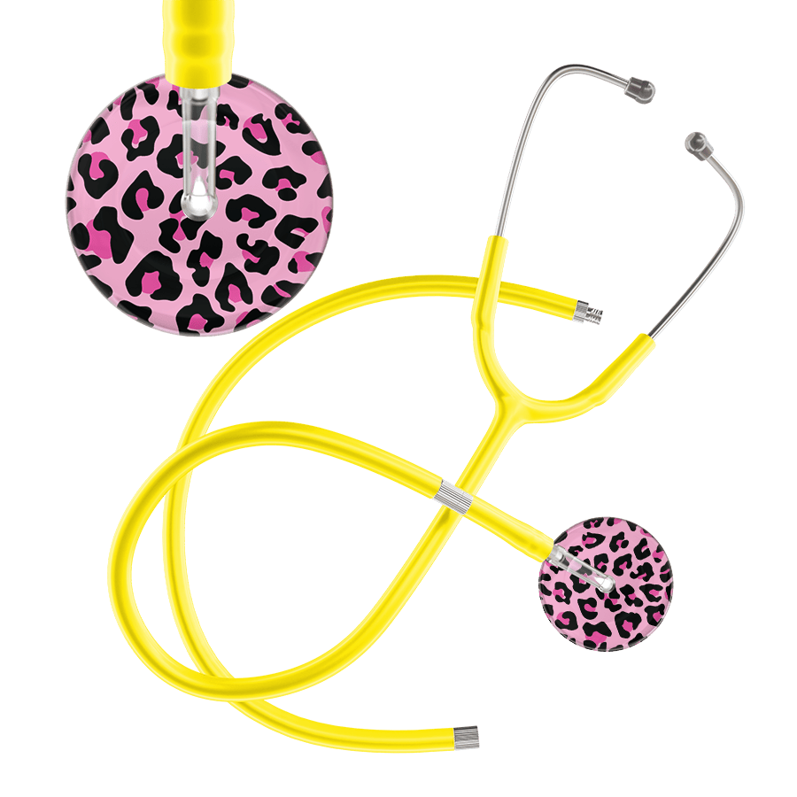 Ultrascope Single Stethoscope Hot Pink Leopard / Adult / Yellow Extended Tubing Leopard Pattern Stethoscope - Leopard Print