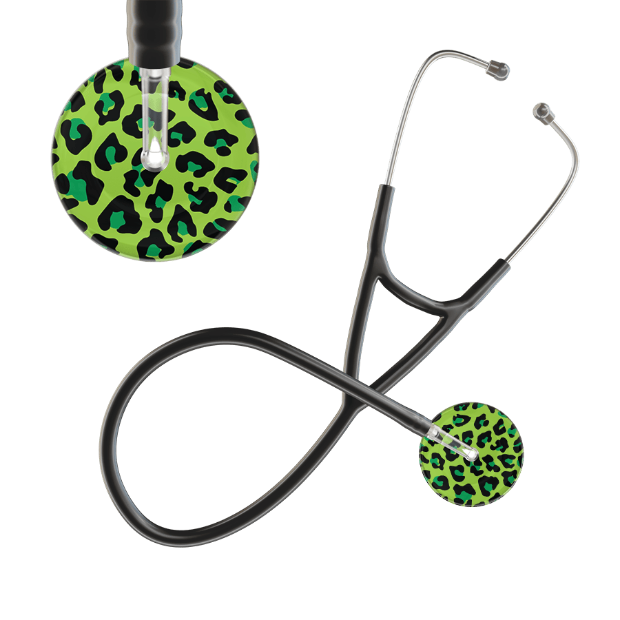 Ultrascope Single Stethoscope Lime Green Leopard / Adult / Black Leopard Pattern Cardiology Stethoscope - Leopard Print