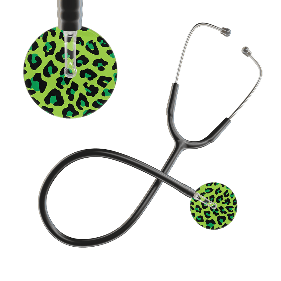 Ultrascope Single Stethoscope Lime Green Leopard / Adult / Black Leopard Pattern Stethoscope - Leopard Print