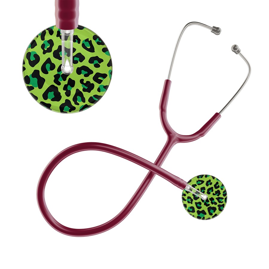 Ultrascope Single Stethoscope Lime Green Leopard / Adult / Burgundy Leopard Pattern Stethoscope - Leopard Print