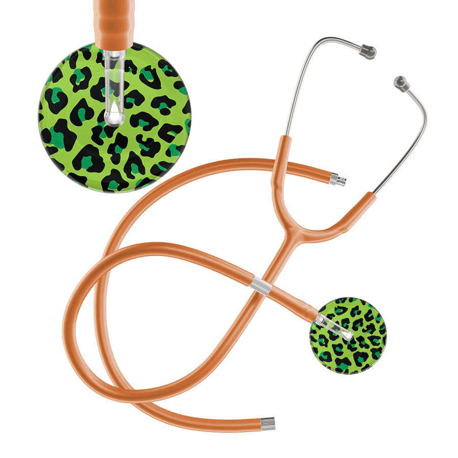 Ultrascope Single Stethoscope Lime Green Leopard / Pediatric / Caramel Extended Tubing Leopard Pattern Stethoscope - Leopard Print