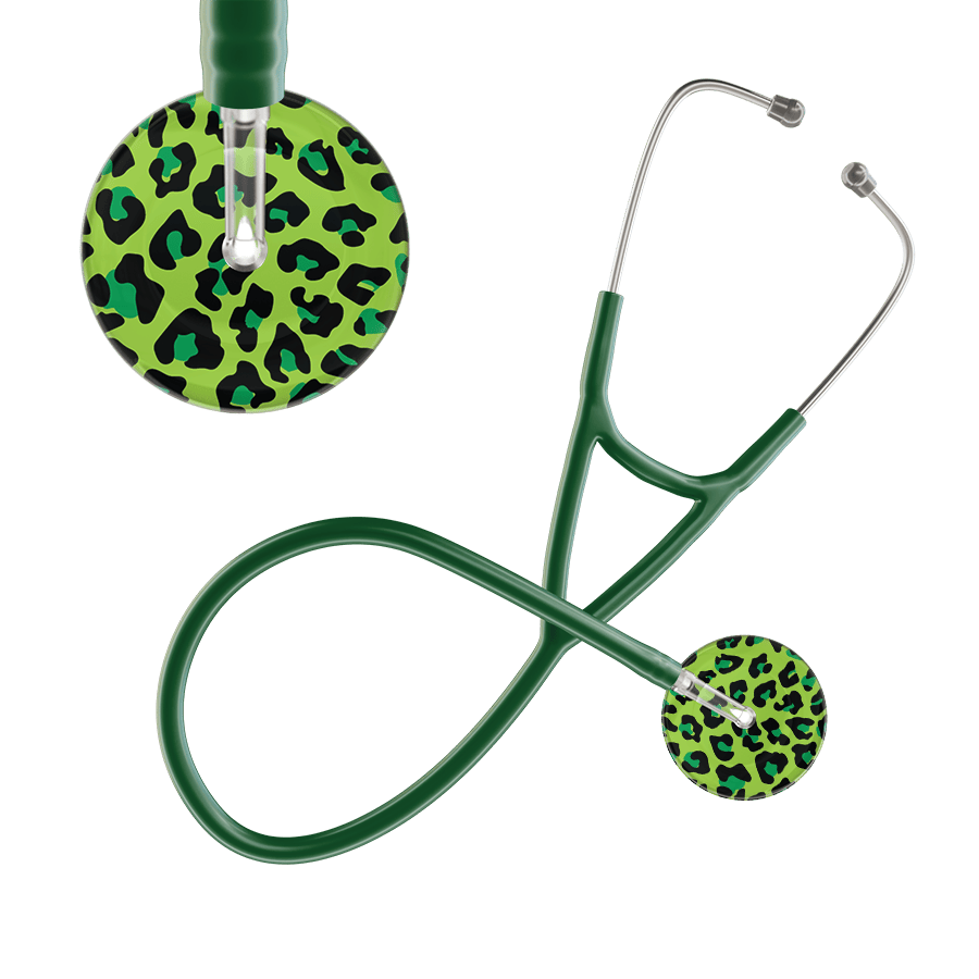 Ultrascope Single Stethoscope Lime Green Leopard / Adult / Dark Green Leopard Pattern Cardiology Stethoscope - Leopard Print
