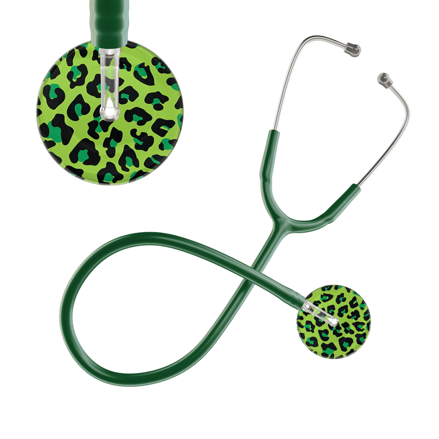 Ultrascope Single Stethoscope Lime Green Leopard / Adult / Dark Green Leopard Pattern Stethoscope - Leopard Print
