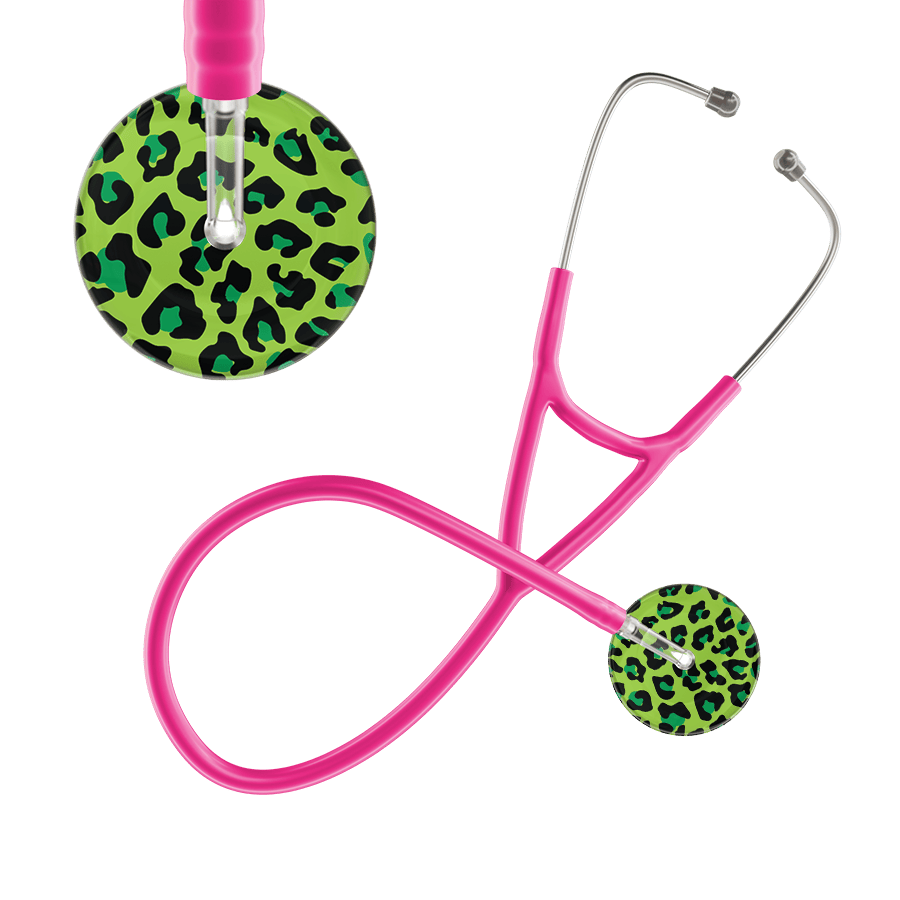 Ultrascope Single Stethoscope Lime Green Leopard / Adult / Hot Pink Leopard Pattern Cardiology Stethoscope - Leopard Print