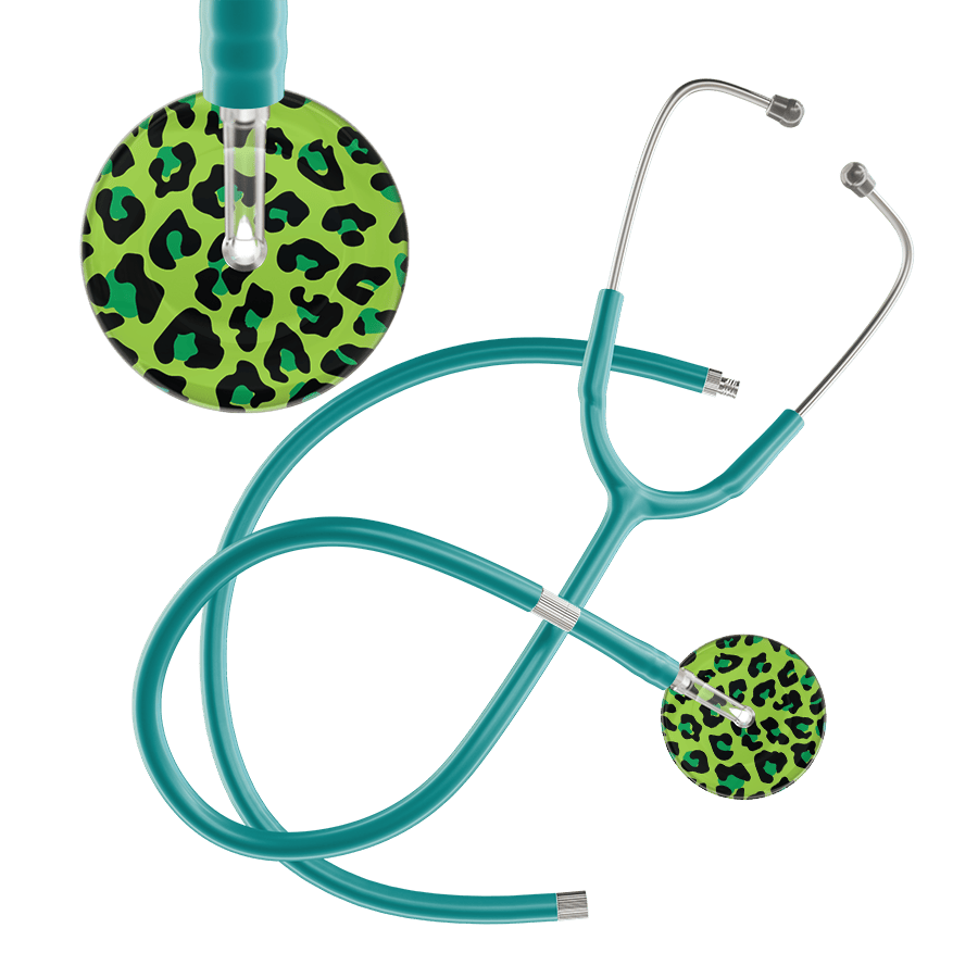 Ultrascope Single Stethoscope Lime Green Leopard / Adult / Jade Extended Tubing Leopard Pattern Stethoscope - Leopard Print