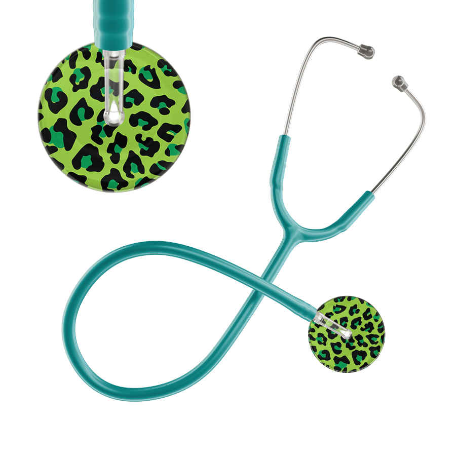 Ultrascope Single Stethoscope Lime Green Leopard / Adult / Jade Leopard Pattern Stethoscope - Leopard Print