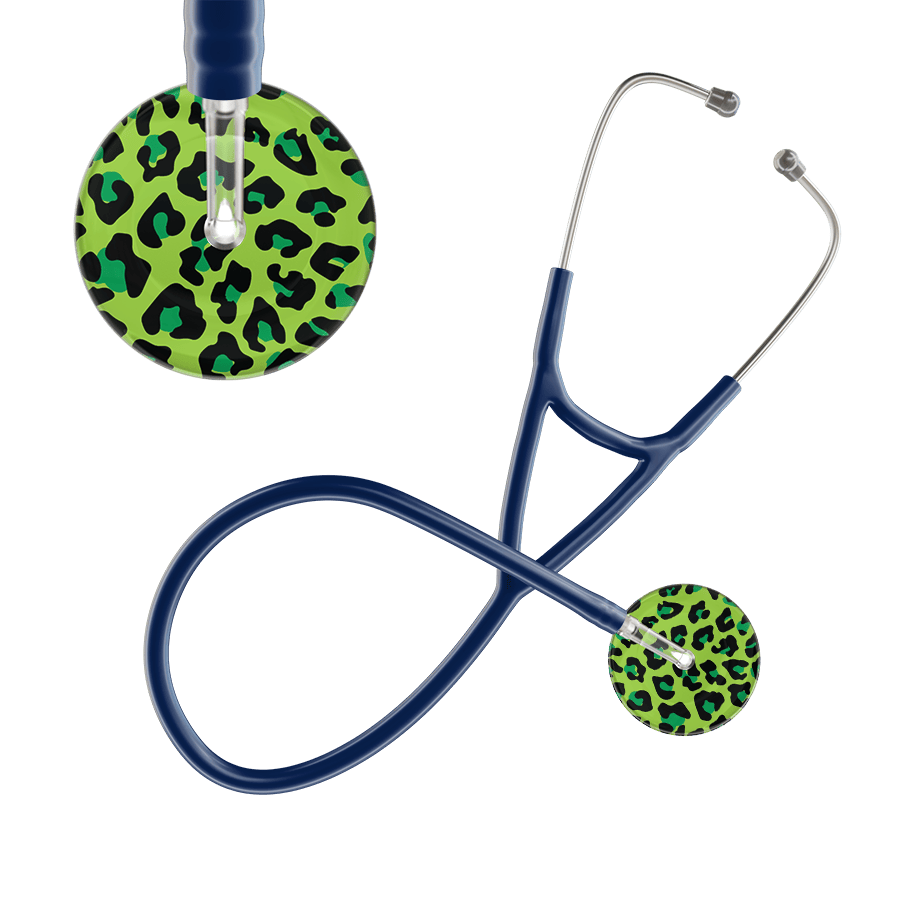 Ultrascope Single Stethoscope Lime Green Leopard / Adult / Navy Leopard Pattern Cardiology Stethoscope - Leopard Print
