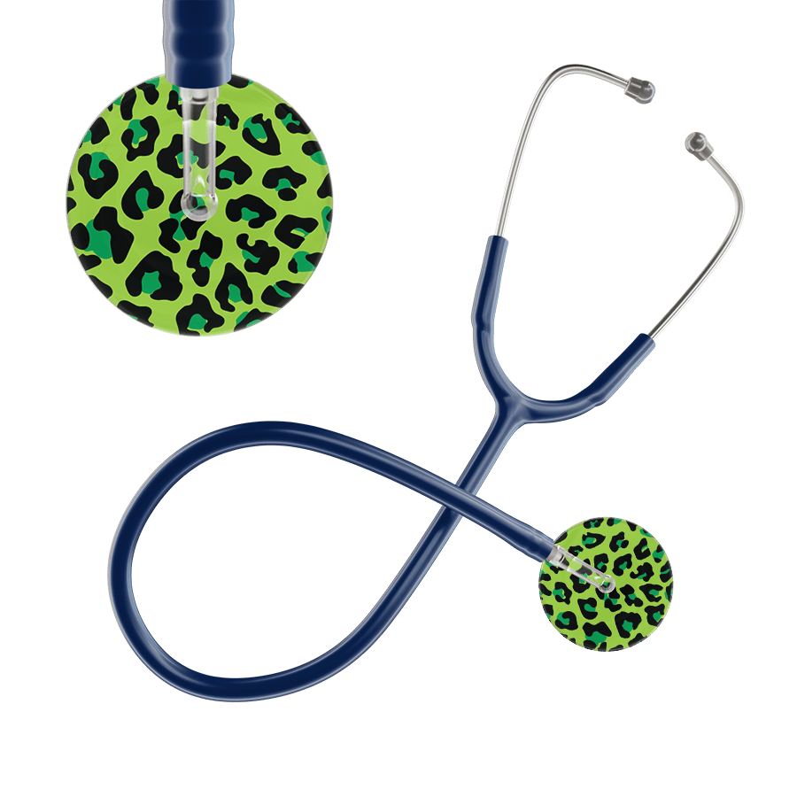 Ultrascope Single Stethoscope Lime Green Leopard / Adult / Navy Leopard Pattern Stethoscope - Leopard Print