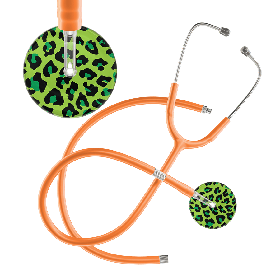 Ultrascope Single Stethoscope Lime Green Leopard / Adult / Orange Extended Tubing Leopard Pattern Stethoscope - Leopard Print