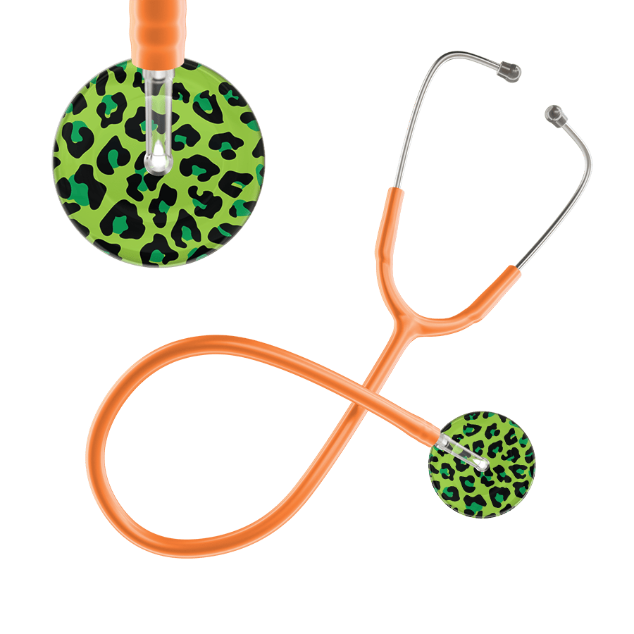 Ultrascope Single Stethoscope Lime Green Leopard / Adult / Orange Leopard Pattern Stethoscope - Leopard Print