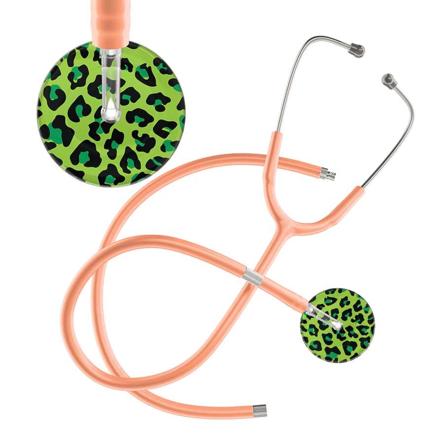 Ultrascope Single Stethoscope Lime Green Leopard / Adult / Peach Extended Tubing Leopard Pattern Stethoscope - Leopard Print