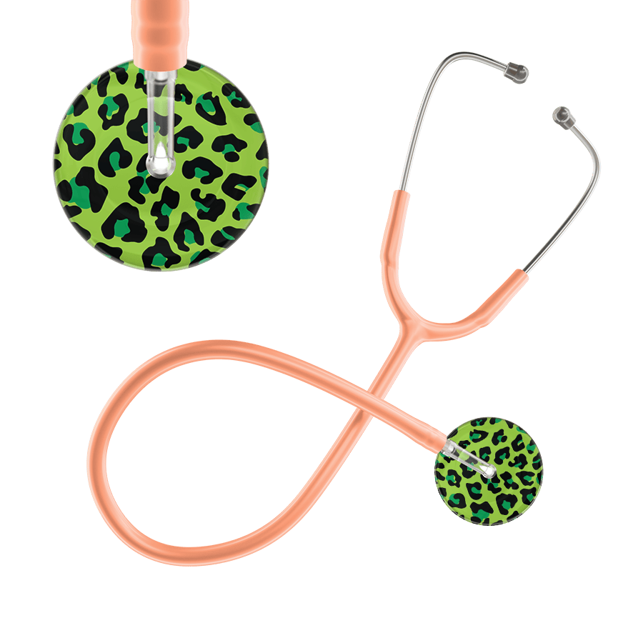 Ultrascope Single Stethoscope Lime Green Leopard / Adult / Peach Leopard Pattern Stethoscope - Leopard Print