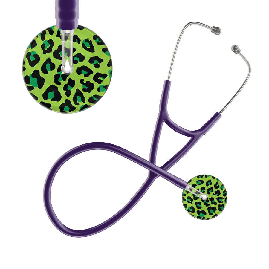 Ultrascope Single Stethoscope Lime Green Leopard / Adult / Purple Leopard Pattern Cardiology Stethoscope - Leopard Print