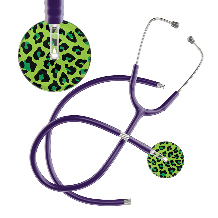 Ultrascope Single Stethoscope Lime Green Leopard / Adult / Purple Extended Tubing Leopard Pattern Stethoscope - Leopard Print