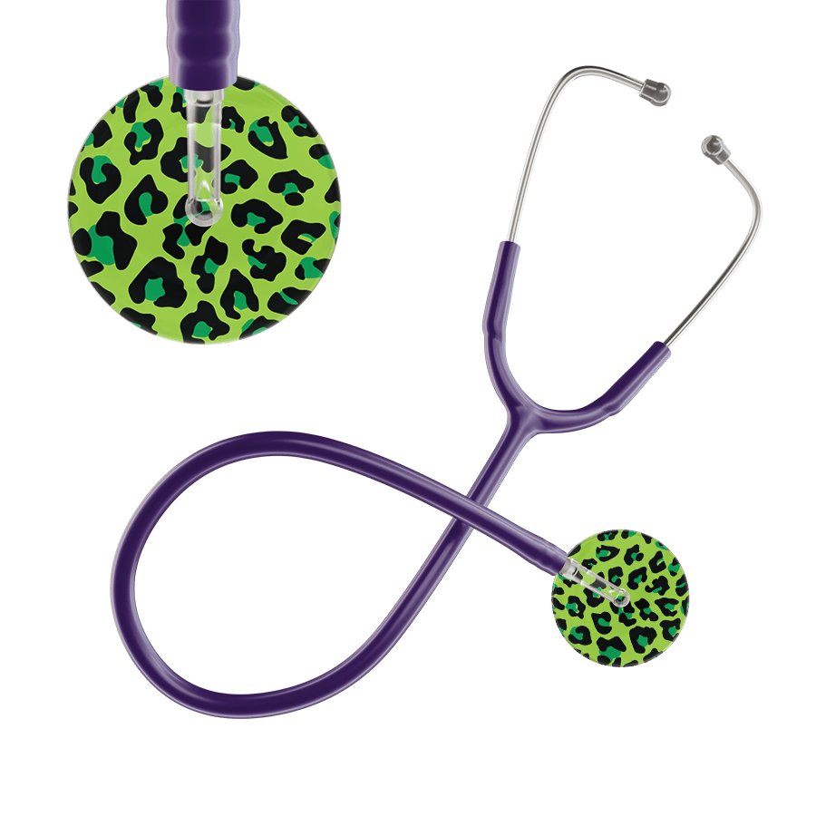 Ultrascope Single Stethoscope Lime Green Leopard / Adult / Purple Leopard Pattern Stethoscope - Leopard Print