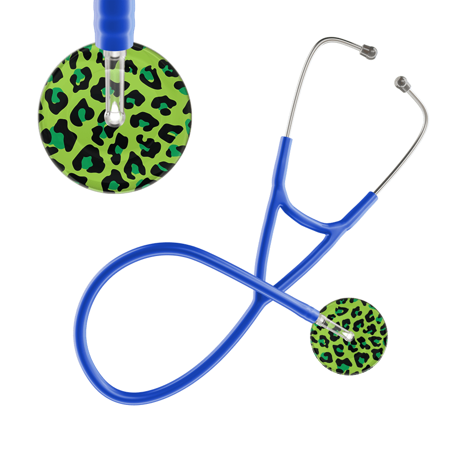 Ultrascope Single Stethoscope Lime Green Leopard / Adult / Royal Blue Leopard Pattern Cardiology Stethoscope - Leopard Print