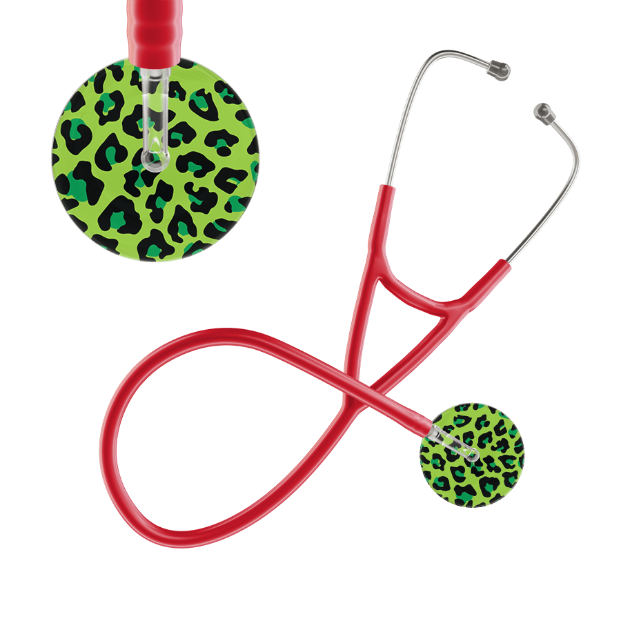 Ultrascope Single Stethoscope Lime Green Leopard / Adult / Red Leopard Pattern Cardiology Stethoscope - Leopard Print