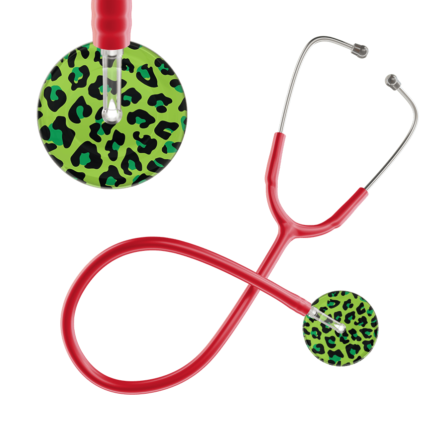 Ultrascope Single Stethoscope Lime Green Leopard / Adult / Red Leopard Pattern Stethoscope - Leopard Print