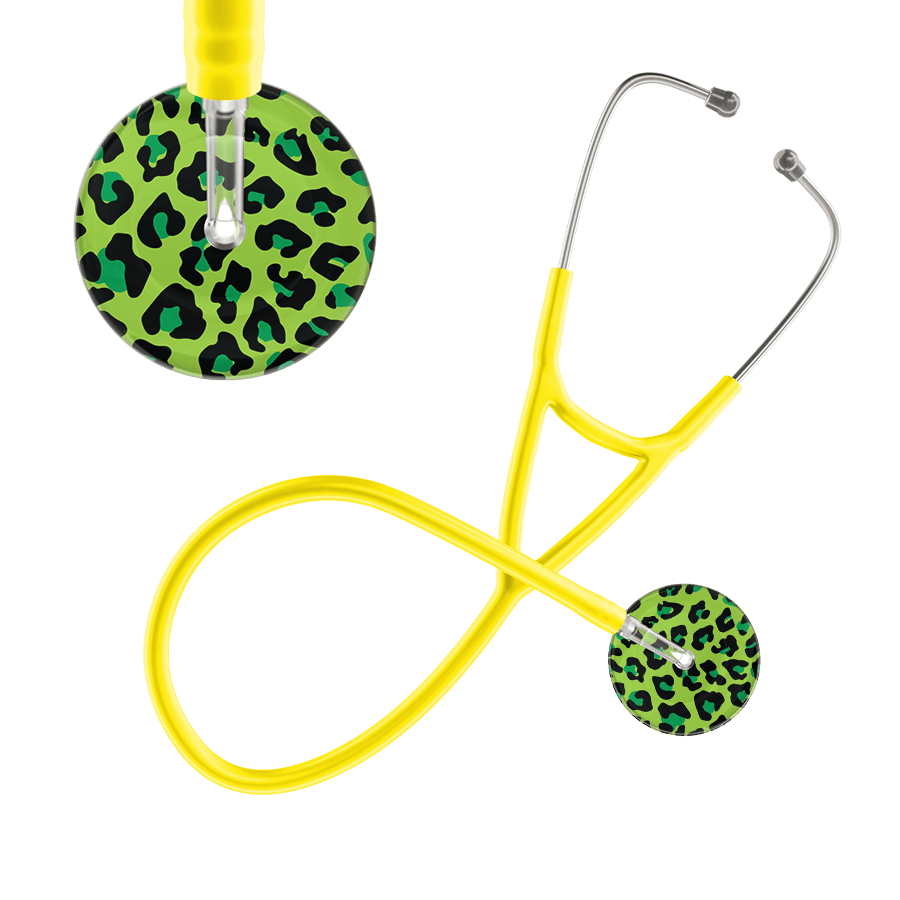 Ultrascope Single Stethoscope Lime Green Leopard / Adult / Yellow Leopard Pattern Cardiology Stethoscope - Leopard Print
