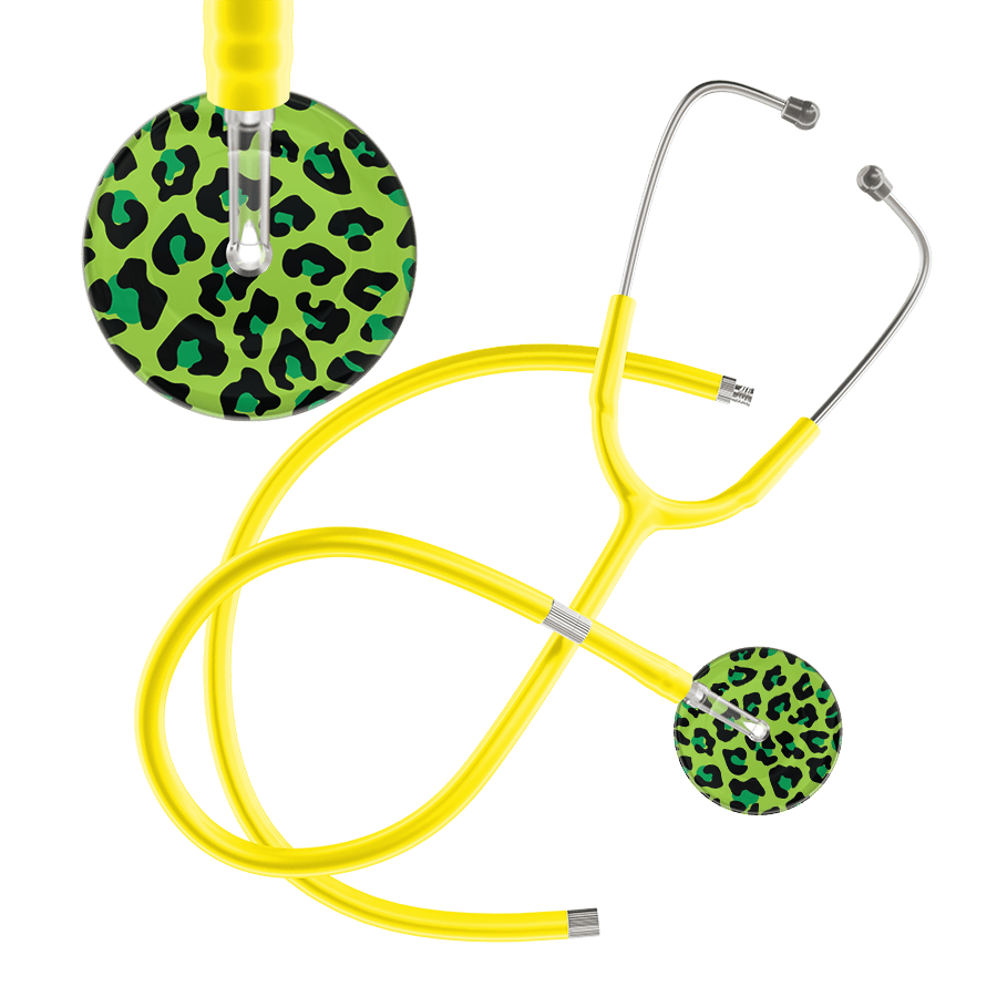 Ultrascope Single Stethoscope Lime Green Leopard / Adult / Yellow Extended Tubing Leopard Pattern Stethoscope - Leopard Print