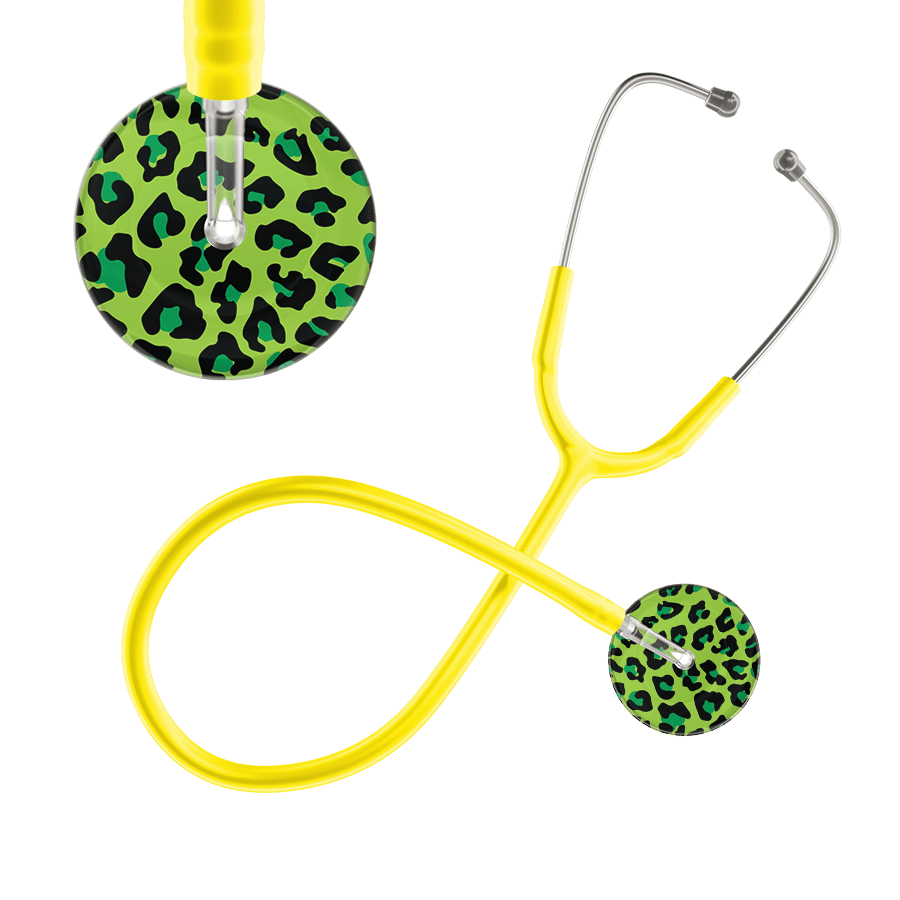 Ultrascope Single Stethoscope Lime Green Leopard / Adult / Yellow Leopard Pattern Stethoscope - Leopard Print