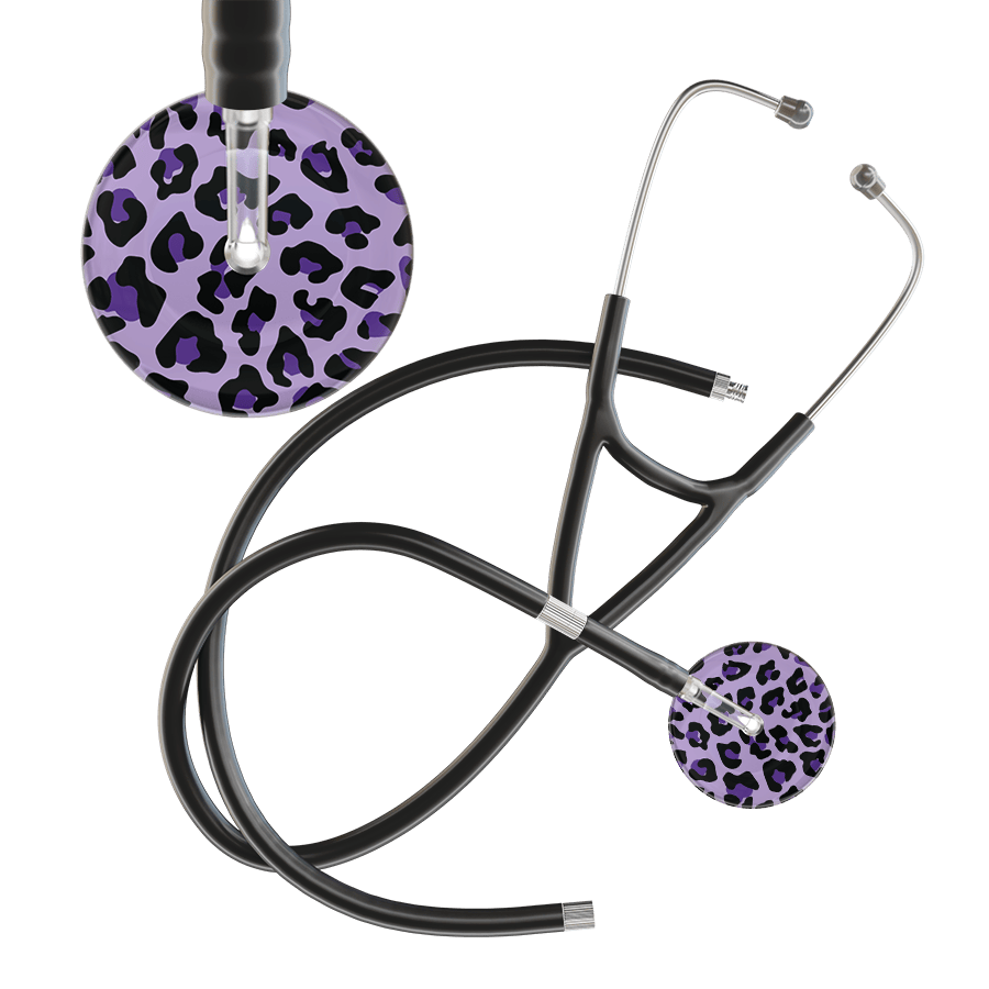 Ultrascope Single Stethoscope Purple Leopard / Adult / Black Extended Tubing Leopard Pattern Cardiology Stethoscope - Leopard Print