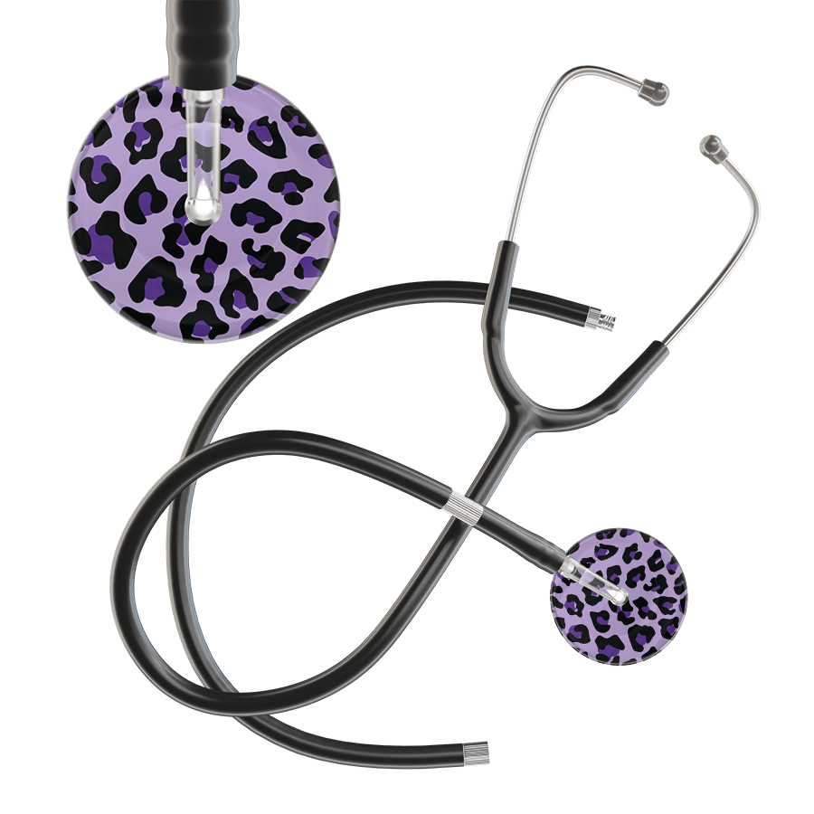 Ultrascope Single Stethoscope Purple Leopard / Adult / Black Extended Tubing Leopard Pattern Stethoscope - Leopard Print