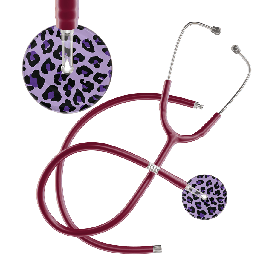 Ultrascope Single Stethoscope Purple Leopard / Adult / Burgundy Extended Tubing Leopard Pattern Stethoscope - Leopard Print