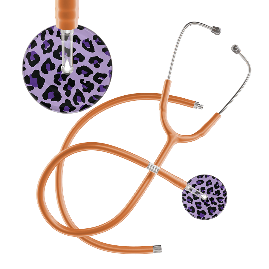 Ultrascope Single Stethoscope Purple Leopard / Adult / Caramel Extended Tubing Leopard Pattern Stethoscope - Leopard Print