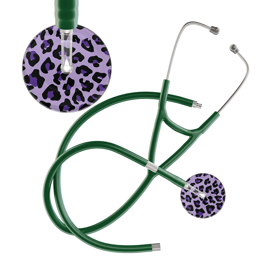 Ultrascope Single Stethoscope Purple Leopard / Adult / Dark Green Extended Tubing Leopard Pattern Cardiology Stethoscope - Leopard Print