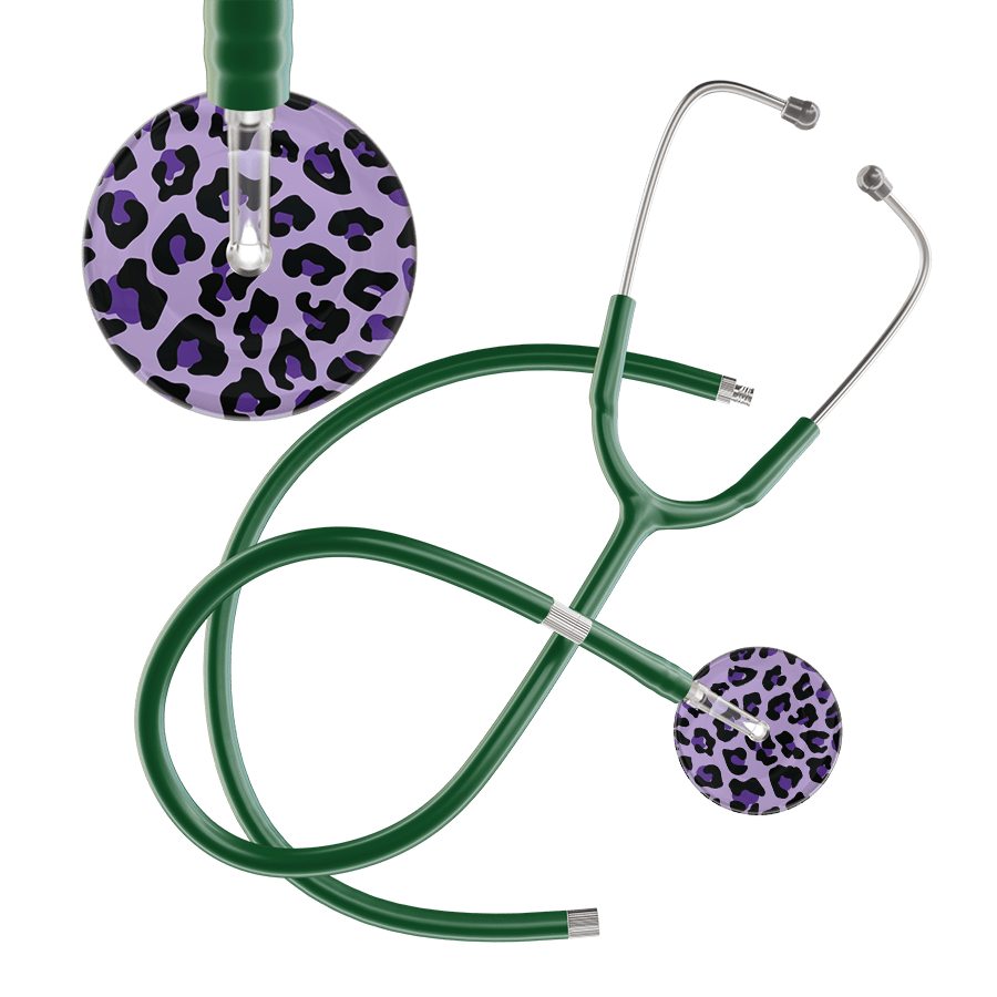 Ultrascope Single Stethoscope Purple Leopard / Adult / Dark Green Extended Tubing Leopard Pattern Stethoscope - Leopard Print