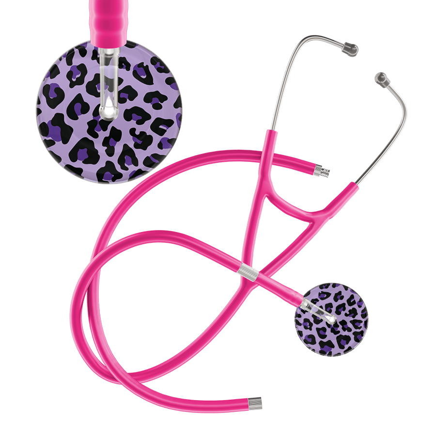 Ultrascope Single Stethoscope Purple Leopard / Adult / Hot Pink Extended Tubing Leopard Pattern Cardiology Stethoscope - Leopard Print