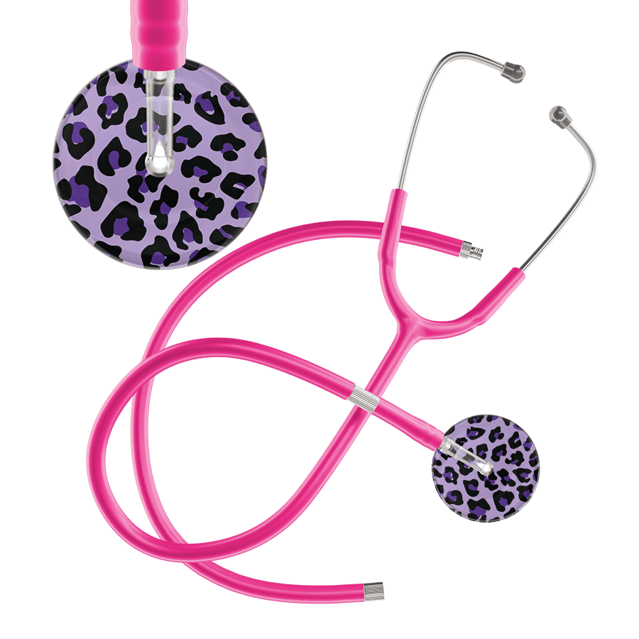 Ultrascope Single Stethoscope Purple Leopard / Adult / Hot Pink Extended Tubing Leopard Pattern Stethoscope - Leopard Print