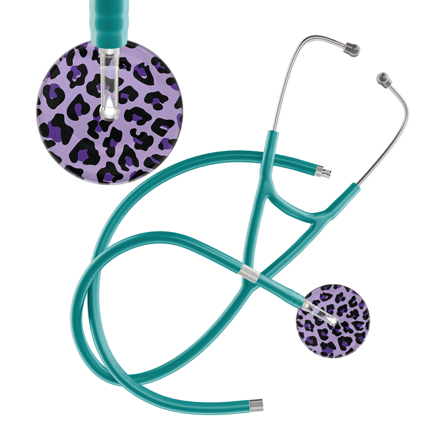 Ultrascope Single Stethoscope Purple Leopard / Adult / Jade Extended Tubing Leopard Pattern Cardiology Stethoscope - Leopard Print