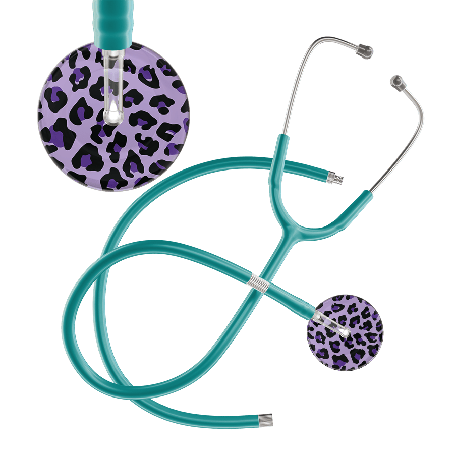 Ultrascope Single Stethoscope Purple Leopard / Adult / Jade Extended Tubing Leopard Pattern Stethoscope - Leopard Print