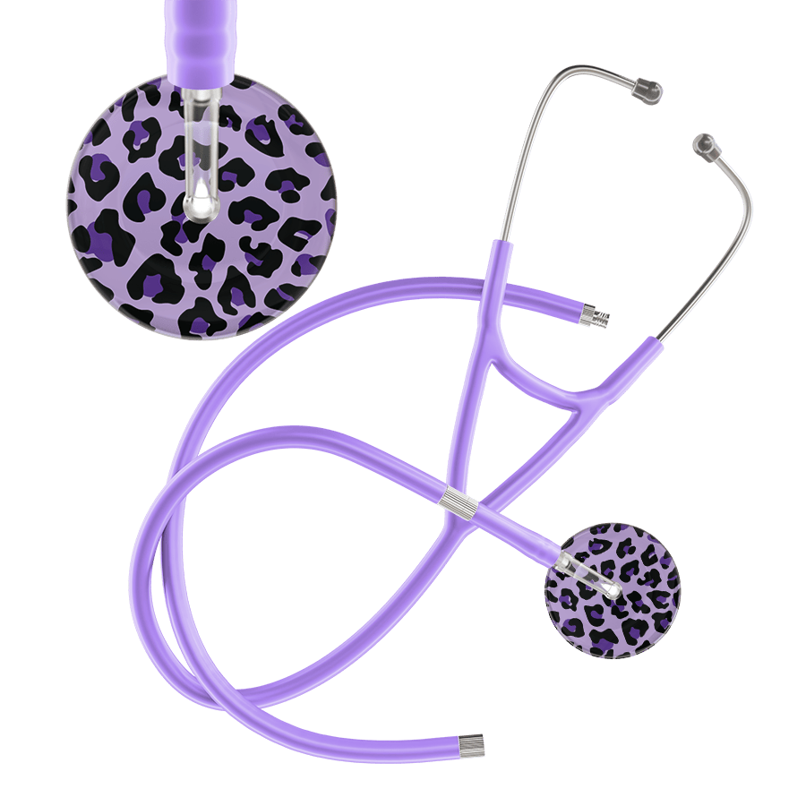 Ultrascope Single Stethoscope Purple Leopard / Adult / Lavender Extended Tubing Leopard Pattern Cardiology Stethoscope - Leopard Print