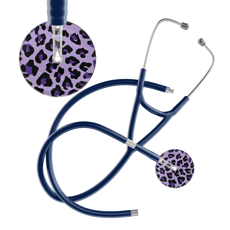 Ultrascope Single Stethoscope Purple Leopard / Adult / Navy Extended Tubing Leopard Pattern Cardiology Stethoscope - Leopard Print
