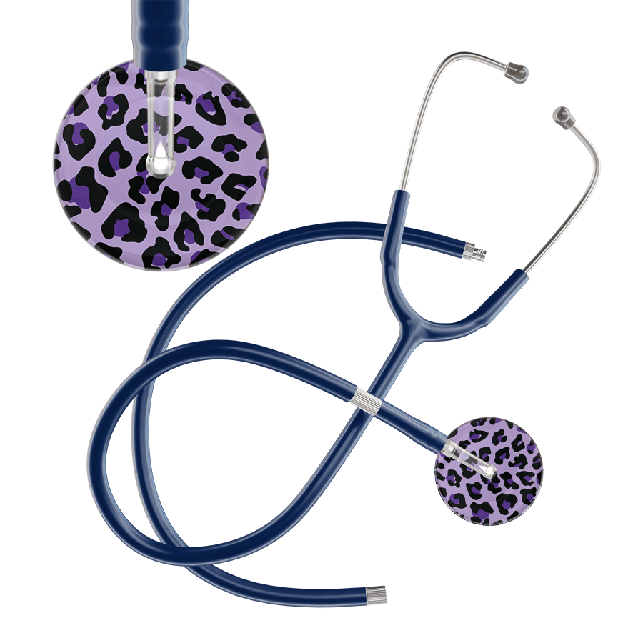 Ultrascope Single Stethoscope Purple Leopard / Adult / Navy Extended Tubing Leopard Pattern Stethoscope - Leopard Print