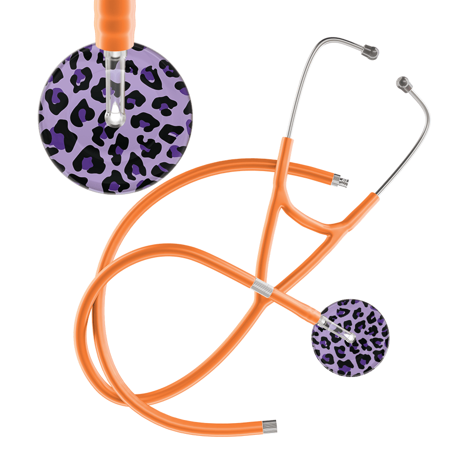 Ultrascope Single Stethoscope Purple Leopard / Adult / Orange Extended Tubing Leopard Pattern Cardiology Stethoscope - Leopard Print